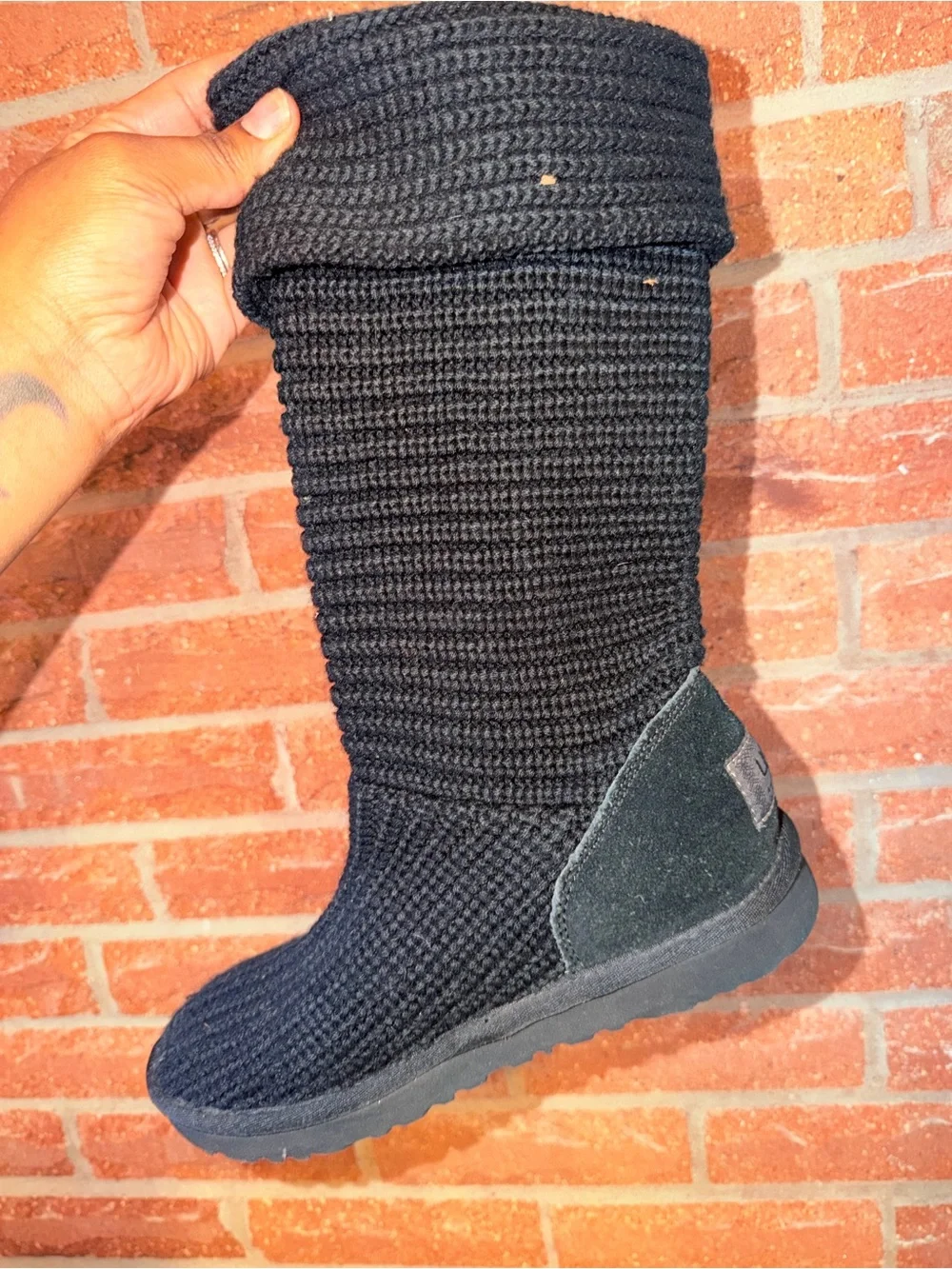 UGG Black Knit Cable-Style Tall Boots